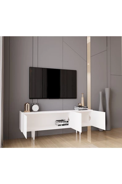 Enwood Capella Beyaz Country Mdf 3 Kapaklı Ahşap Ayaklı 140 Cm Tv Ünitesi - 3