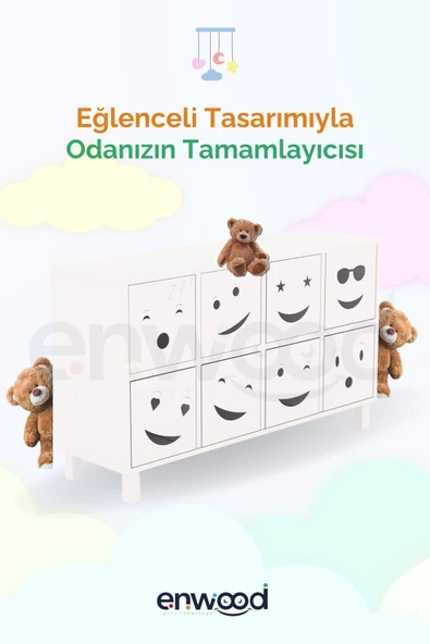 Enwood Mdf Modüler Çocuk Kıyafet-oyuncak Dolabı Mat Beyaz