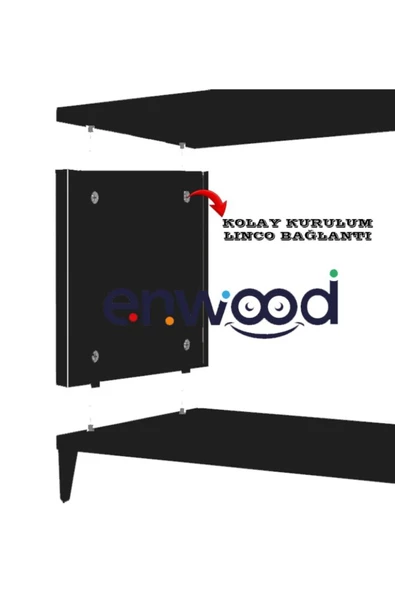 Enwood Rigel Country Siyah Mdf 2 Kapaklı Düşme Kapak Ahşap Ayaklı 180 cm  Tv Ünitesi - 4