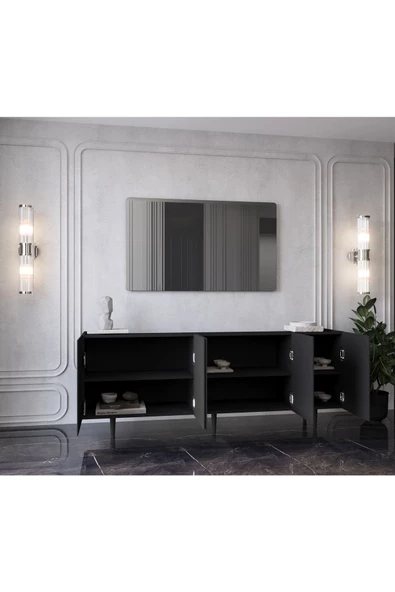 Enwood CAPELLA SİYAH MDF 5 KAPAKLI RAFLI 180 LİK KONSOL - 2