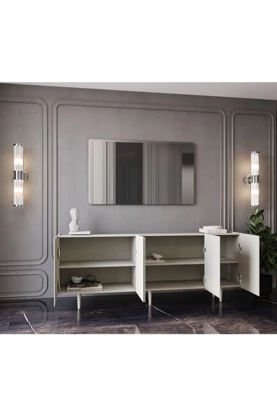 Enwood Capella Kumtaşı Rengi Mdf 5 Kapaklı Raflı 180 Lik Konsol - 3