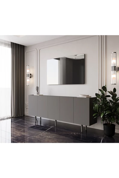 Enwood Capella Gri Mdf 5 Kapaklı Raflı 180 Lik Konsol - 2
