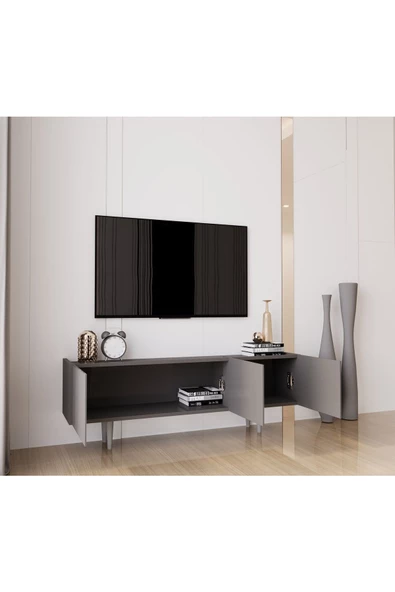 Enwood Capella Gri Mdf Country 3 Kapaklı Ahşap Ayaklı 140 Cm Tv Ünitesi - 3