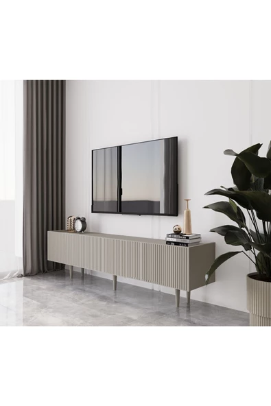 Enwood Capella Kumtaşı Rengi Mdf 4 Kapaklı Ahşap Ayaklı 160 Cm Tv Ünitesi