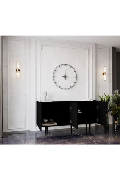 Enwood Capella Siyah Mdf 4 Kapaklı Raflı 160 Lık Konsol - 3