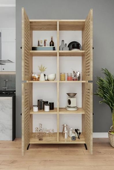 Enwood DENEB MDF ATLANTİK ÇAM RENGİ 4 Kapaklı(Panjur Kapak) Ahşap Ayaklı Kiler Dolabı - 2