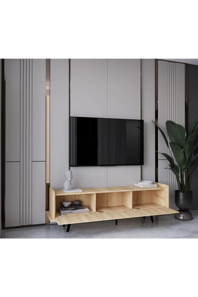 Enwood SPİCA SAFİR MEŞE RENGİ MDF 3 KAPAKLI AHŞAP AYAKLI 180 CM TV ÜNİTESİ - 3