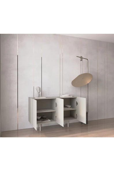 Enwood Capella Kum Taşı Rengi Mdf 3 Kapaklı Raflı 120 Lık Konsol - 3