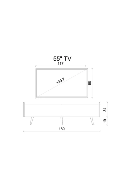 Enwood RİGEL KUM TAŞI RENGİ MDF 2 KAPAKLI (DÜŞME KAPAK) AHŞAP AYAKLI 180 CM COUNTRY TV ÜNİTESİ - 6