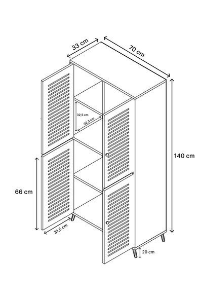 Enwood DENEB MDF SAFİR MEŞE 4 KAPAKLI(PANJUR KAPAK) AHŞAP AYAKLI KİLER DOLABI - 4