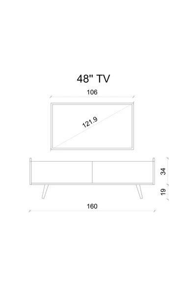 Enwood RİGEL COUNTRY SİYAH MDF 2 KAPAKLI (DÜŞME KAPAK) AHŞAP AYAKLI 160 CM TV ÜNİTESİ - 5