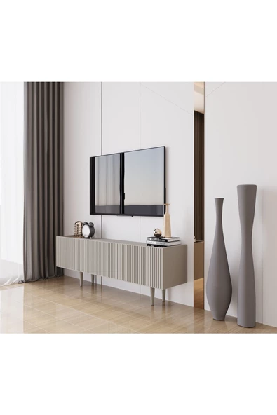 Enwood Capella Kumtaşı Rengi Mdf 3 Kapaklı Ahşap Ayaklı 140 Cm Tv Ünitesi - 2
