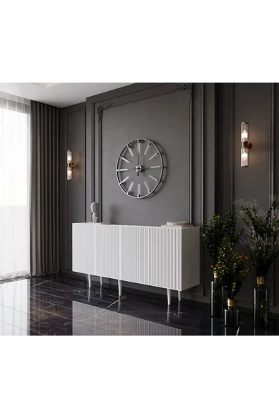 Enwood Capella Beyaz Mdf 4 Kapaklı Raflı 140 Lık Konsol - 2