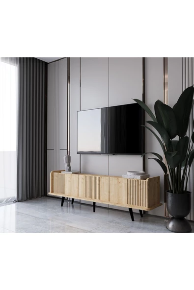 Enwood SPİCA SAFİR MEŞE RENGİ MDF 3 KAPAKLI AHŞAP AYAKLI 180 CM TV ÜNİTESİ - 2