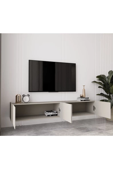 Enwood Capella Kumtaşı Rengi Mdf 4 Kapaklı Duvara Monte 180 Cm Tv Ünitesi - 3