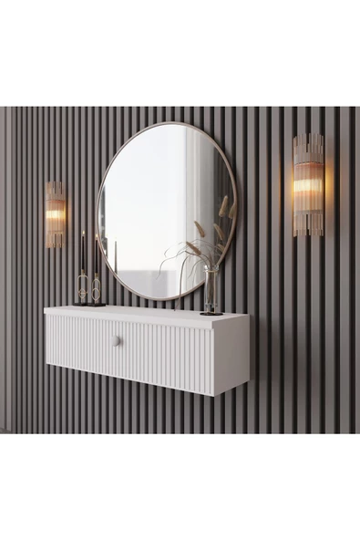 Enwood MİMOSA BEYAZ MDF DUVARA MONTE KAPAKLI DRESUAR - 2