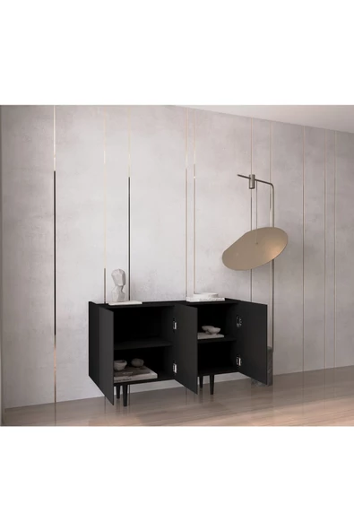 Enwood Capella Siyah Mdf 3 Kapaklı Raflı 120 Lık Konsol - 3