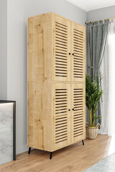 Enwood DENEB MDF SAFİR MEŞE 4 KAPAKLI(PANJUR KAPAK) AHŞAP AYAKLI KİLER DOLABI - 3