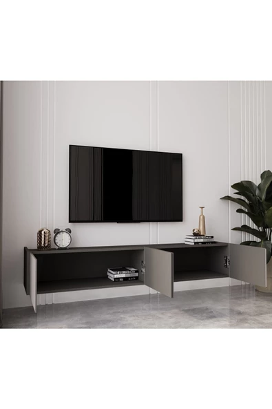 Enwood Capella Gri Mdf Country 4 Kapaklı DUVARA MONTE 180 Cm Tv Ünitesi - 3
