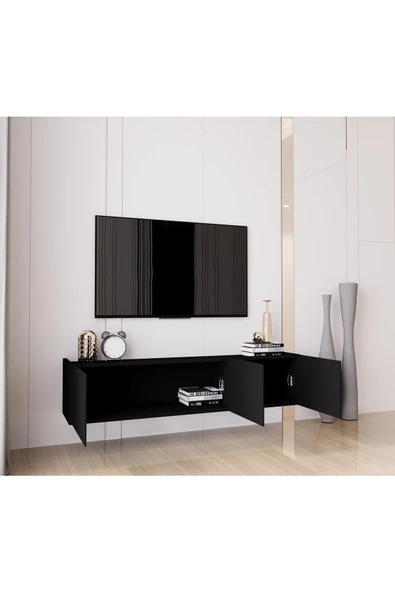 Enwood Capella Siyah Country Mdf 3 Kapaklı Duvara Monte 140 Cm Tv Ünitesi - 3