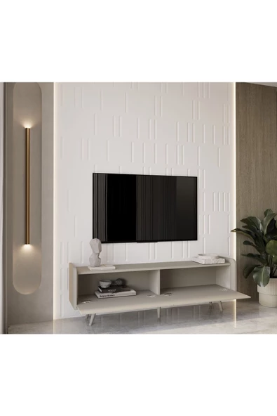 Enwood RİGEL KUM TAŞI RENGİ MDF 2 KAPAKLI (DÜŞME KAPAK) AHŞAP AYAKLI 160 CM COUNTRY TV ÜNİTESİ - 2