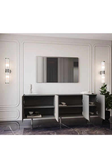 Enwood Capella Gri Mdf 5 Kapaklı Raflı 180 Lik Konsol - 3