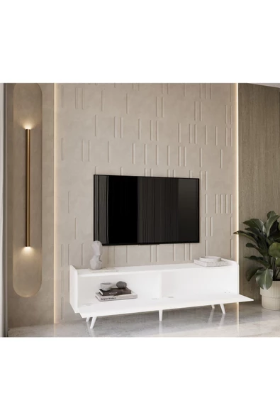 Enwood RİGEL COUNTRY BEYAZ MDF 2 KAPAKLI (DÜŞME KAPAK) AHŞAP AYAKLI 160 CM TV ÜNİTESİ - 2