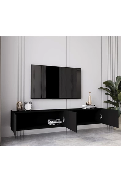 Enwood Capella Siyah Country Mdf 4 Kapaklı Duvara Monte 180 Cm Tv Ünitesi - 3