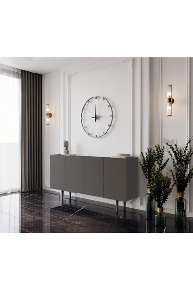 Enwood Capella Gri Mdf 4 Kapaklı Raflı 140 Lık Konsol - 2