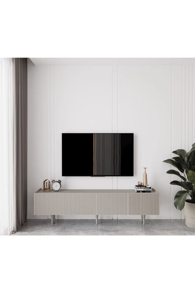 Enwood Capella Kumtaşı Rengi Mdf 4 Kapaklı Ahşap Ayaklı 180 Cm Tv Ünitesi