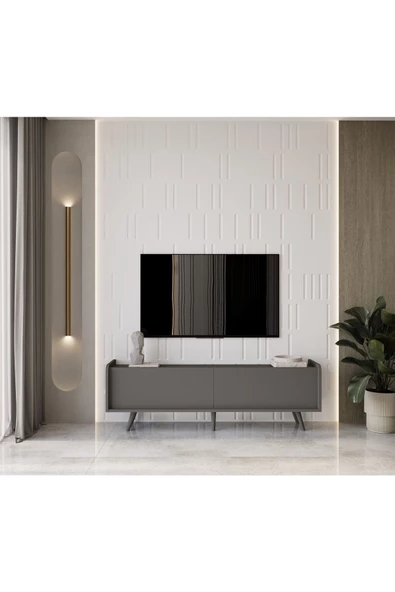 Enwood RİGEL GRİ MDF 2 KAPAKLI (DÜŞME KAPAK) AHŞAP AYAKLI 180 CM COUNTRY TV ÜNİTESİ - 3