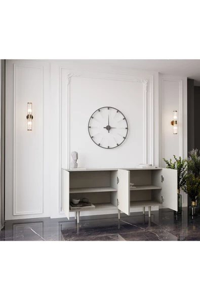 Enwood Capella Kum Taşı Rengi Mdf 4 Kapaklı Raflı 140 Lık Konsol - 3