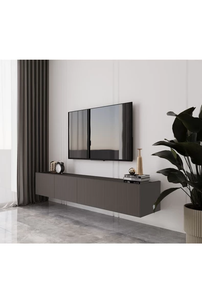 Enwood Capella Gri Mdf Country 4 Kapaklı DUVARA MONTE 180 Cm Tv Ünitesi - 2