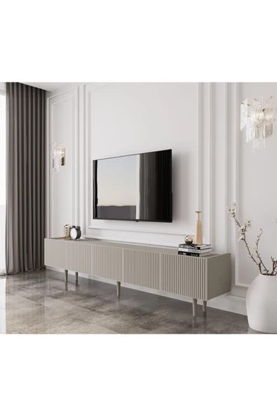 Enwood Capella Kumtaşı Rengi Mdf 5 Kapaklı Ahşap Ayaklı 200 Cm Tv Ünitesi - 2