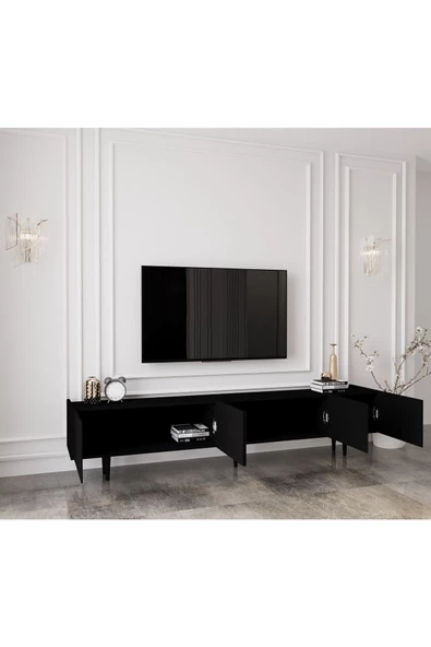 Enwood Capella Country Siyah Mdf 5 Kapaklı Ahşap Ayaklı 200 Cm Tv Ünitesi - 3