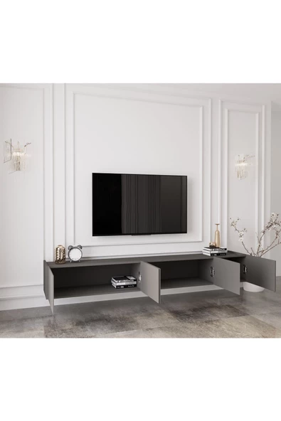 Enwood Capella Gri Mdf Country 5 Kapaklı DUVARA MONTE 200 Cm Tv Ünitesi - 3