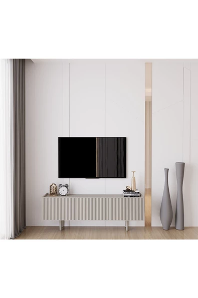 Enwood Capella Kumtaşı Rengi Mdf 3 Kapaklı Ahşap Ayaklı 140 Cm Tv Ünitesi