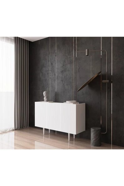 Enwood Capella Beyaz Mdf 3 Kapaklı Raflı 120 Lık Konsol - 2