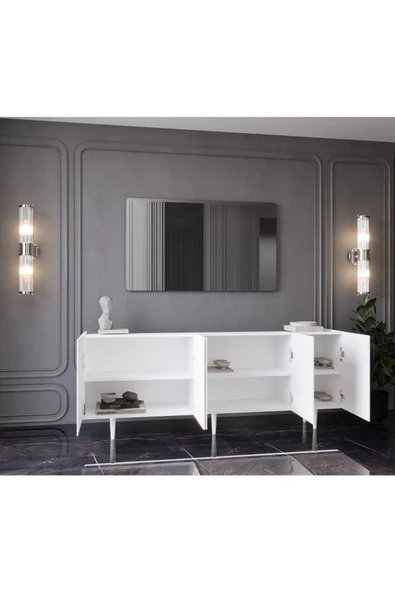 Enwood Capella Beyaz Mdf 5 Kapaklı Raflı 180 Lik Konsol - 3