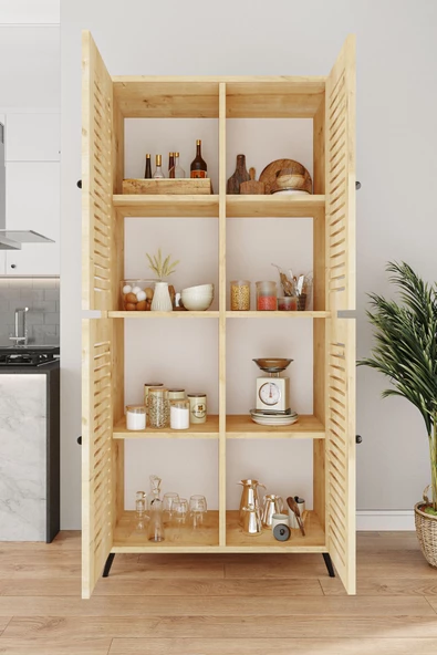 Enwood DENEB MDF SAFİR MEŞE 4 KAPAKLI(PANJUR KAPAK) AHŞAP AYAKLI KİLER DOLABI - 2