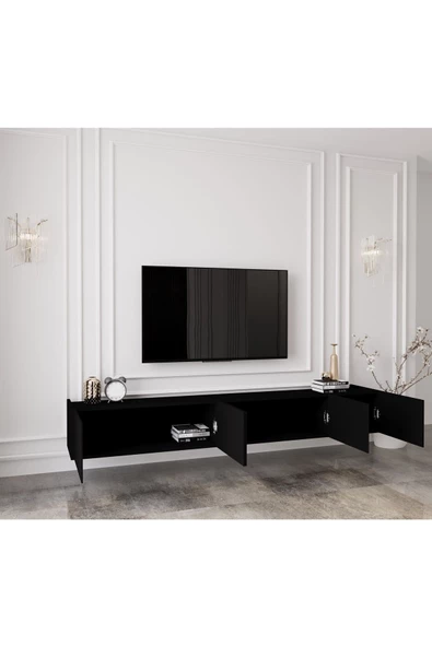Enwood Capella Country Siyah Mdf 5 Kapaklı Duvara Monte 200 Cm Tv Ünitesi - 3