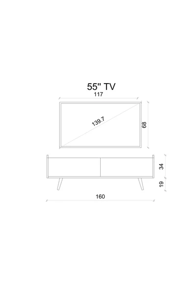 Enwood RİGEL GRİ MDF 2 KAPAKLI (DÜŞME KAPAK) AHŞAP AYAKLI 160 CM COUNTRY TV ÜNİTESİ - 6