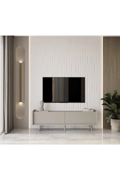 Enwood RİGEL KUM TAŞI RENGİ MDF 2 KAPAKLI (DÜŞME KAPAK) AHŞAP AYAKLI 160 CM COUNTRY TV ÜNİTESİ - 3