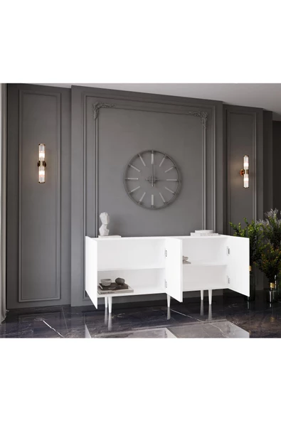 Enwood Capella Beyaz Mdf 4 Kapaklı Raflı 160 Lık Konsol - 2