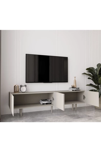 Enwood Capella Kumtaşı Rengi Mdf 4 Kapaklı Ahşap Ayaklı 160 Cm Tv Ünitesi - 3
