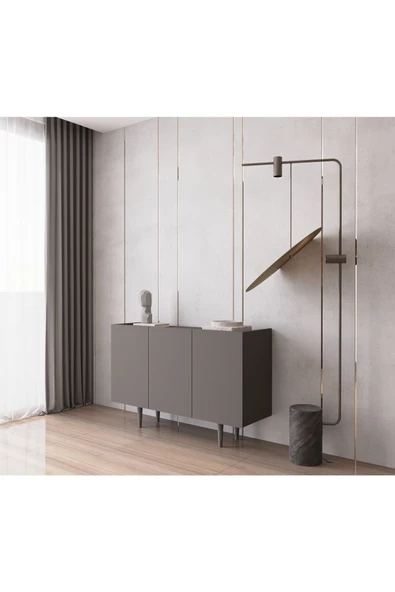 Enwood Capella Gri Mdf 3 Kapaklı Raflı 120 Lık Konsol - 2