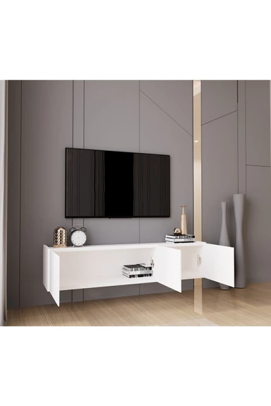 Enwood Capella Beyaz Country Mdf 3 Kapaklı Duvara Monte 140 Cm Tv Ünitesi - 3