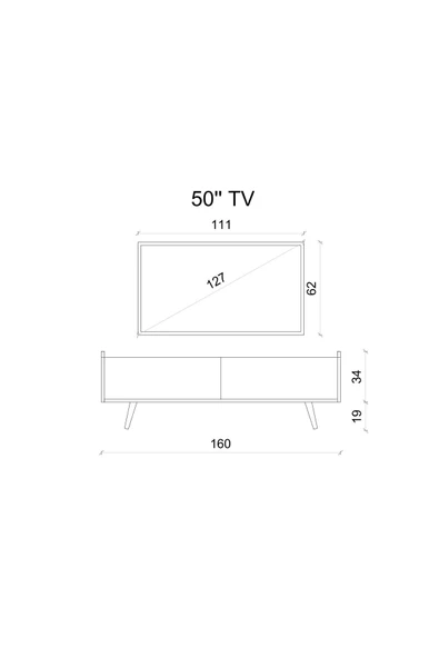 Enwood RİGEL GRİ MDF 2 KAPAKLI (DÜŞME KAPAK) AHŞAP AYAKLI 160 CM COUNTRY TV ÜNİTESİ - 5