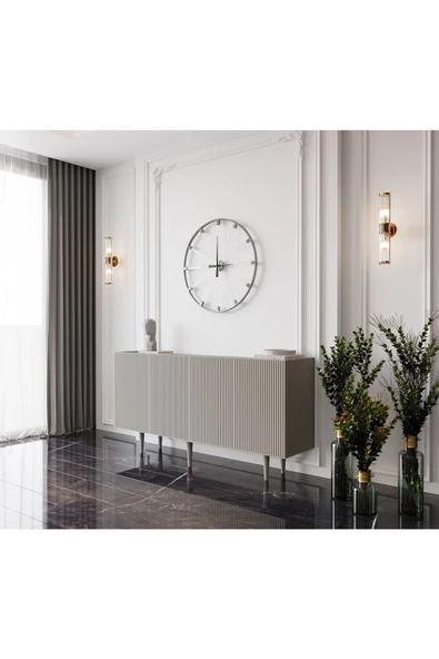 Enwood Capella Kum Taşı Rengi Mdf 4 Kapaklı Raflı 140 Lık Konsol - 2