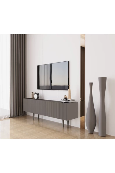Enwood Capella Gri Mdf Country 3 Kapaklı Ahşap Ayaklı 140 Cm Tv Ünitesi - 2